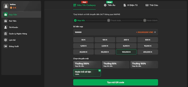 Thanh toán nạp rút vic88 nhanh chóng